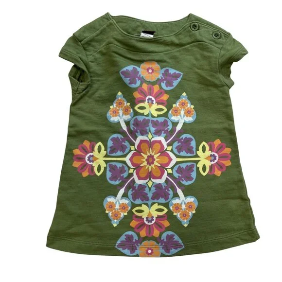 Tea Collection Knit Dress Baby Girl's Size 6-12 Months Green Multicolored Cotton