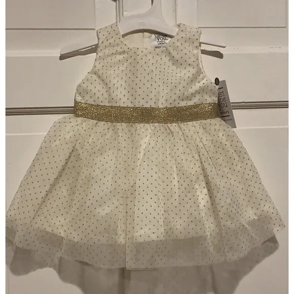 New Special Occasion Dress Carter's Just One You Gold Polka Dot  Size 3M Wedding