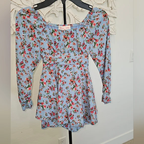 NWT allison + kelly Long Sleeve Dress w/built-in Shorts Floral Blue Casual - Sz6