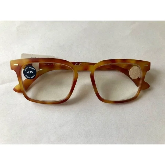 New Amber Tortoise Peepers Blue Light Blocking Reading Glasses +1.75