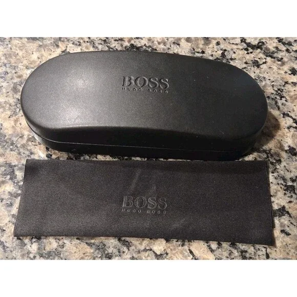 HUGO BOSS Sunglasses/ Eyeglasses Clamshell Case Black w/ Lens Cloth