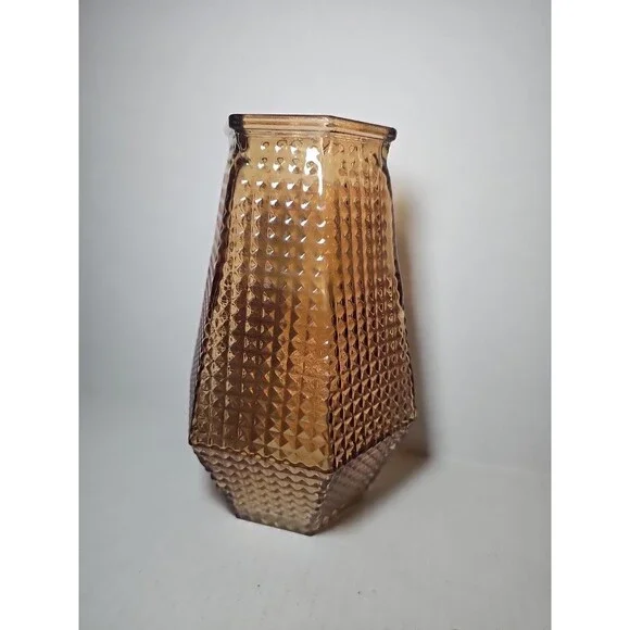 Vintage MCM Amber Hexagon Textured Vase