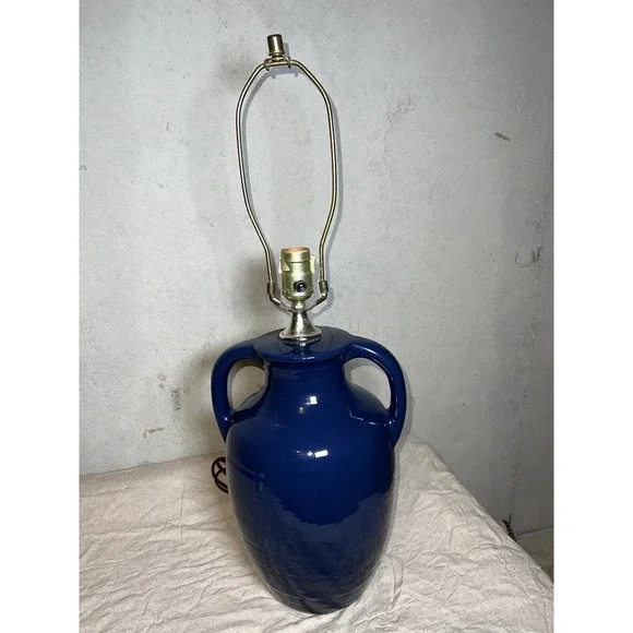 Vintage Leviton Lamp Cobalt Blue Ceramic Vase Style With Handles