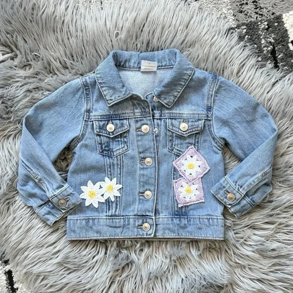 Wonder Nation Denim Patchwork Jacket Embroidered Floral 100% Cotton Girls 2T
