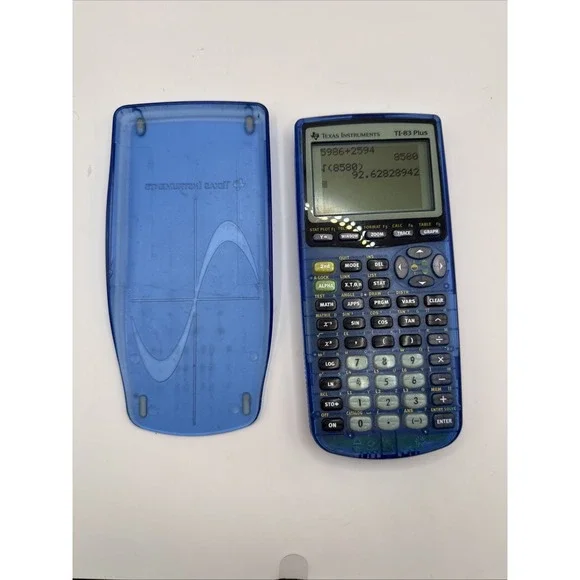 Texas Instruments TI-83 Plus Clear Transparent‎ Blue Graphing Calculator w/Cover