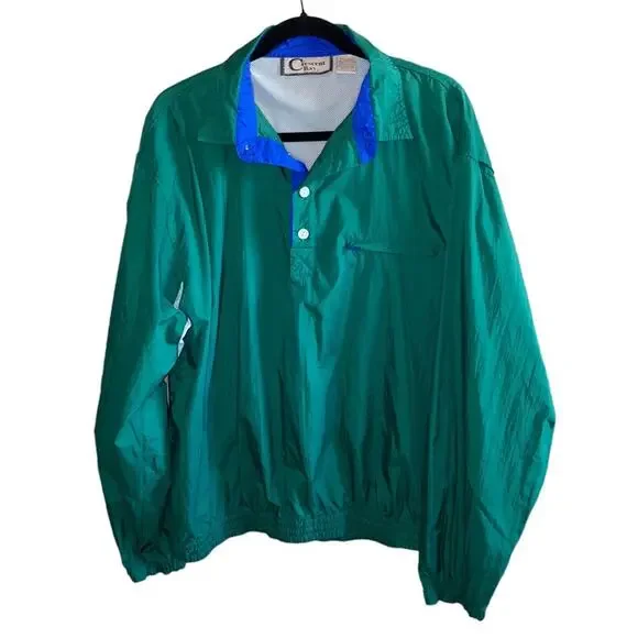 Vintage 90s Crescent Bay‎ Windbreaker Pullover Jacket Teal XL