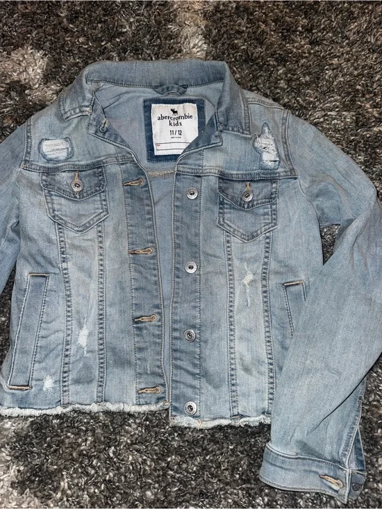 abercrombie kids light blue distressed denim jacket