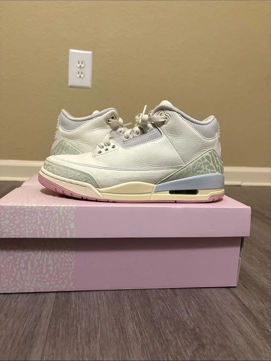 Jordan Leather Sneakers in White with Pastel Pink, Mint & Cream Accents