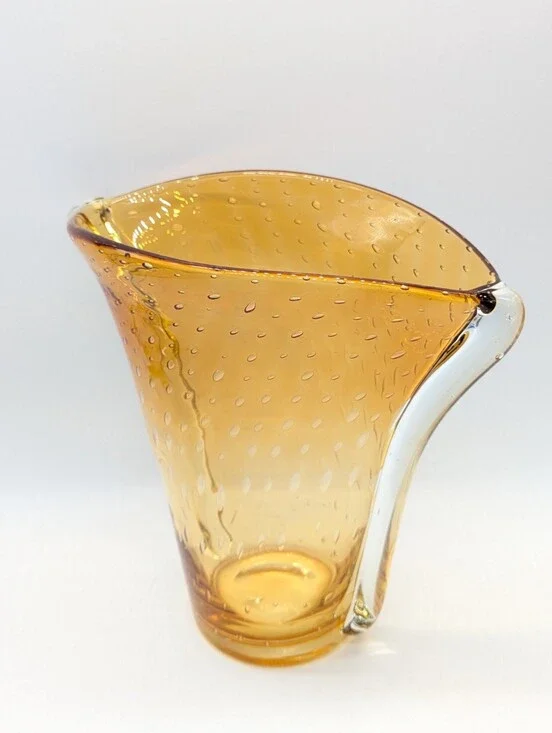 Vintage MCM Orange Brown Amber Controlled Bubble Glass Vase