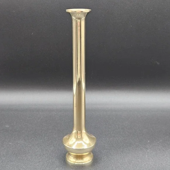Vintage Polished Brass Bud Vase Slender 8 Inch Tall Gold Tone Minimalist Decor