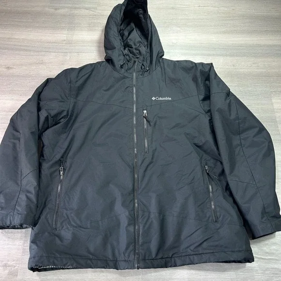 Columbia Ski Jacket‎ Mens XL Black Hooded Full Zip Thermal Coil Insulated Winter