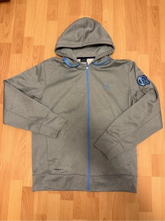 Jordan Gray Full-Zip Hoodie with Carolina Blue Accents