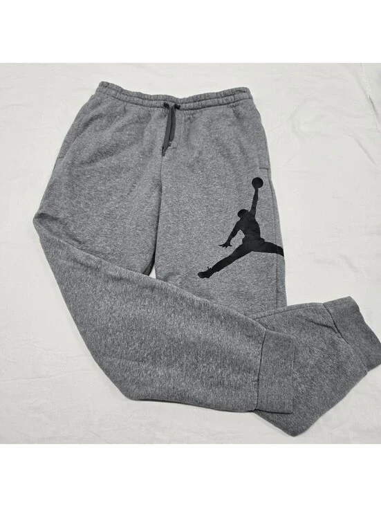 EUC Men's MEDIUM Air Jordan Jumpman Logo Sweatpants Grey Fleece Joggers Pockets
