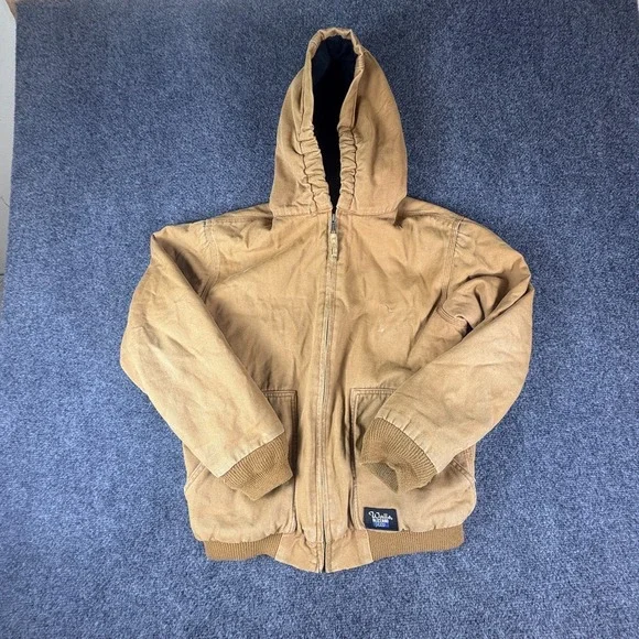 Walls Blizzard Pruf Duck Jacket Youth XL 16/18 Brown Cotton Hooded Full Zip