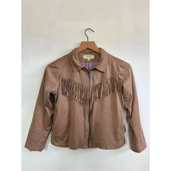 Shyanne Girls Tan Faux Suede Fringe Western Zip Up Jacket Brown XL