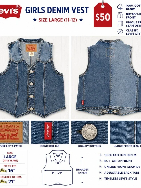 Levi's Girls Denim Vest in Blue Wash