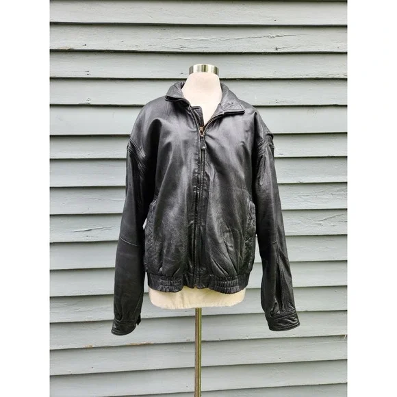 Wilsons Leather Bomber Jacket Black Thinsulate Padded Shoulder Vintage Large