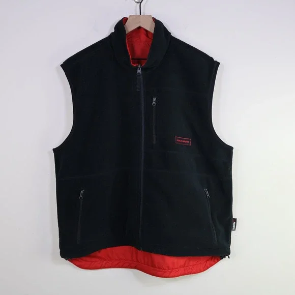 Vintage Polo Sport Ralph Lauren Reversible Polartec‎ Fleece Vest XL Red Black