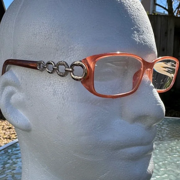Vintage Peach Rectangular Eyeglass Frames with Rhinestone Chain‎ Link Temples
