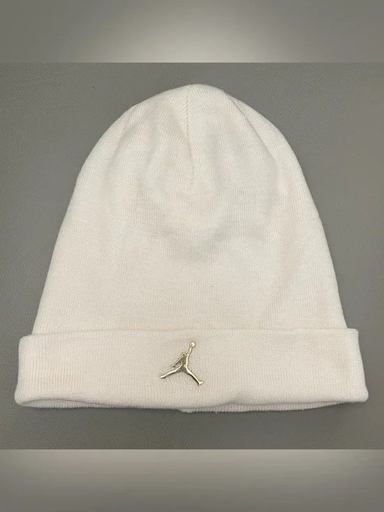 Jordan Unisex Off-White Cuffed Knit Beanie w/Gold Metal Jumpman