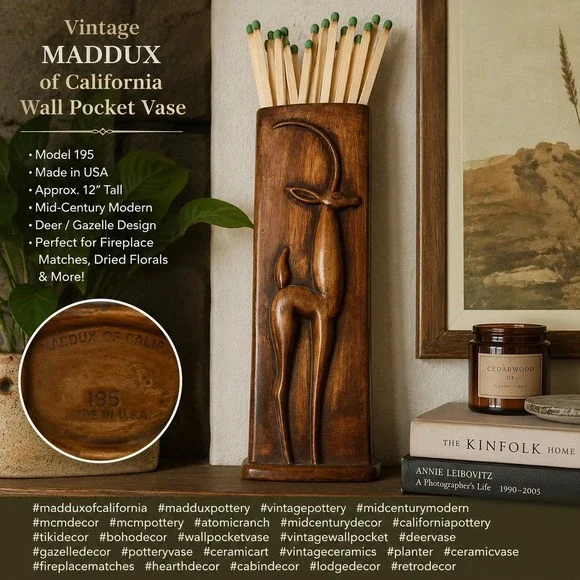 Vintage Maddox of California Deer Wall Pocket Vase MCM Tiki Atomic‎ Ranch