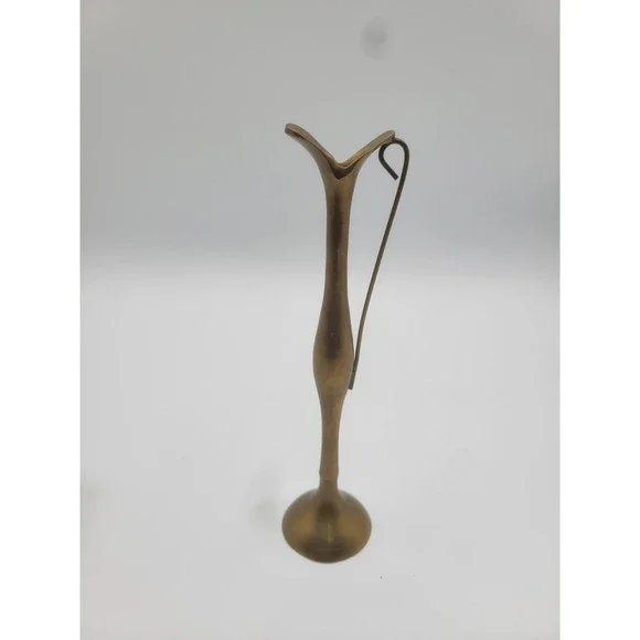 Vintage Solid Brass Bud Vase Tall Slender Handle Mid Century Modern Gold 7.5in