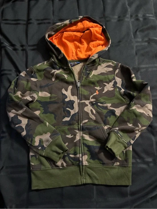 Polo Ralph Lauren Kids Camo Full Zip  Hoodie Orange Pony Camouflage Small (8)