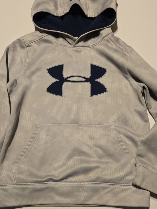 Under Armour Light Gray Hoodie with Navy Logo