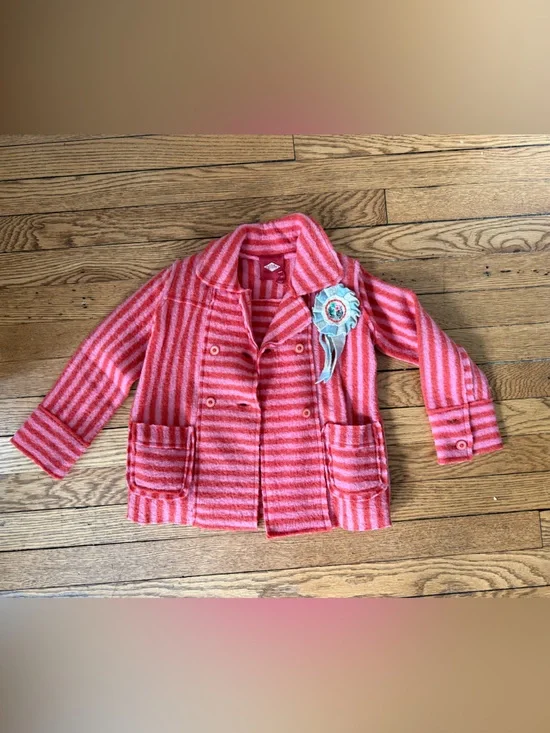 Oilily Pink & Coral Striped Kids Peacoat - Size 92 (2T)