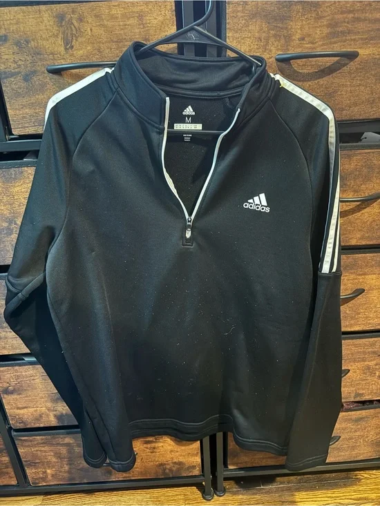adidas Black Golf Quarter-Zip Pullover with White Trim