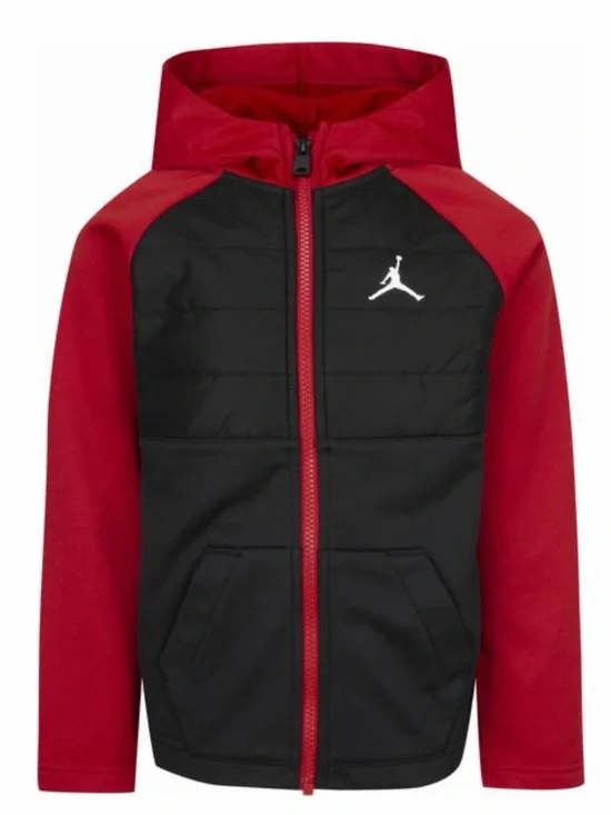 Nike Red and Black Jordan Hooded Hybrid Puffer Jacket