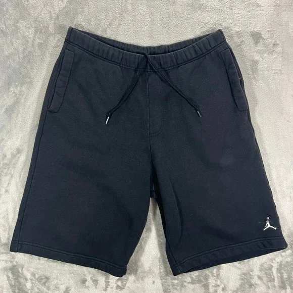 JORDAN Fleece Shorts Mens Medium Black 331588-010 Jumpman Cotton Athletic