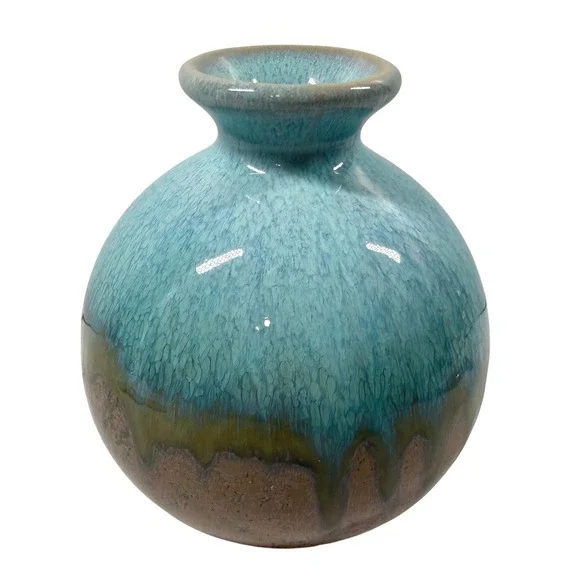 Turquoise Drip Glaze Textured Ceramic Bud Vase Handcrafted Studio Art Pottery 5