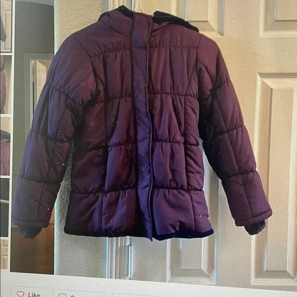 Lands' End purple fleece lined, puffer, hooded zip up coat 7-8