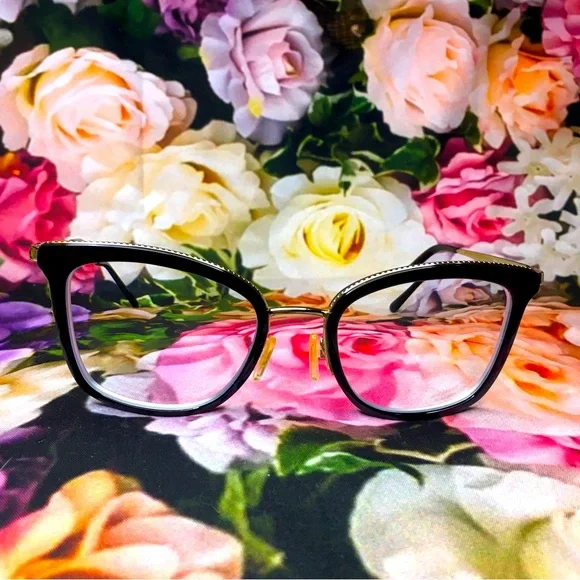 Michael Kors glasses Coconut Grove Black top rim on Gold Cat eye frames EUC