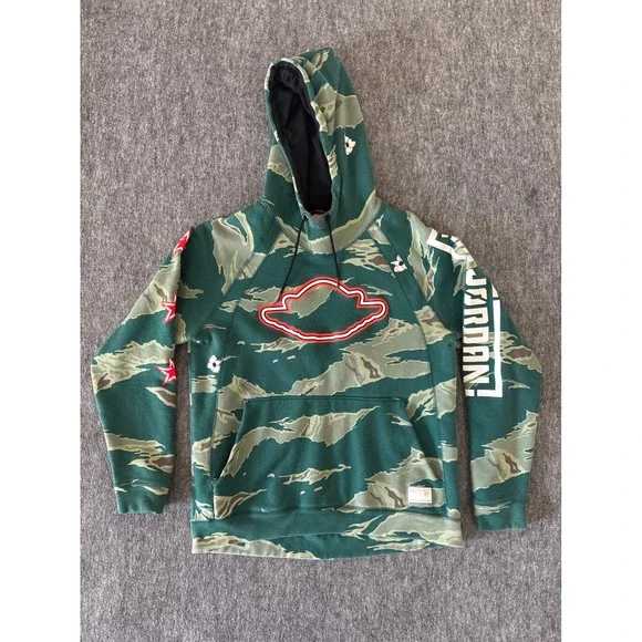Jordan Flight Issued Mens XL‎ Green Tiger Stripe Camo Hoodie Jumpman Stars Patch