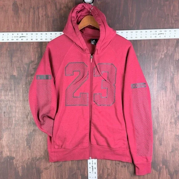 Nike Air Jordan 23 Sweatshirt‎ Full Zip Hoodie 853849-687 Red Bred Men's Medium