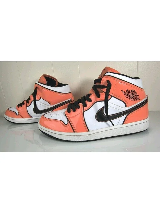 Men's Size 9.5 - Air Jordan 1 SE Mid Turf Orange Hig Top White Basketball Shoes