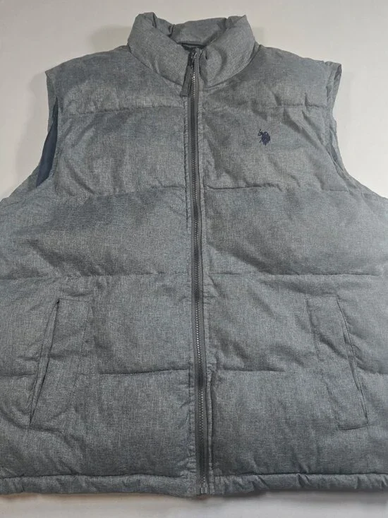 U.S. Polo Assn Men’s Gray Quilted Puffer Vest Full Zip Size Large L