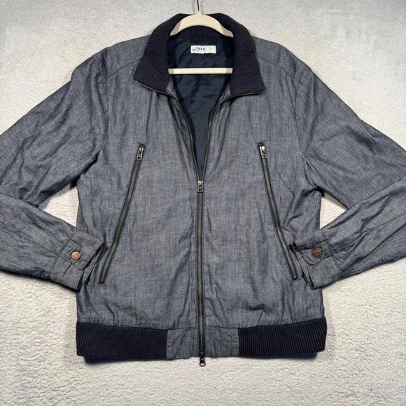 Gap 1969 Jacket Mens Large Blue Linen Cotton Blend Retro Bomber Lightweight‎