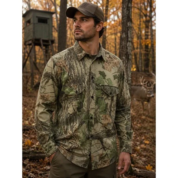 Vintage CLASSICS Medium Tree Bark Camo‎ Hunting Shirt RealTree -2701