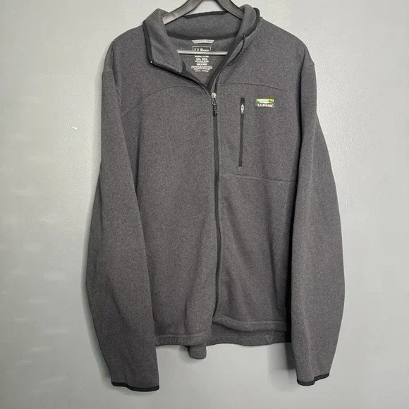 LL Bean Jacket Mens XXL Green Sweater Fleece Full‎ Zip Slightly Fitted Outdoor