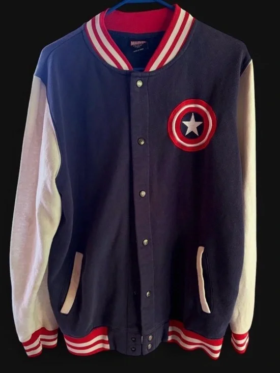 Marvel Captain America Bomber Jacket in Navy, White & Red