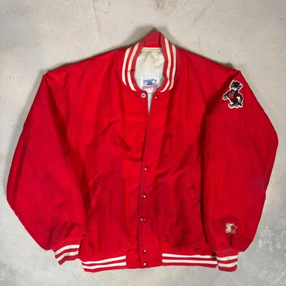 Vintage 80s Starter NC State Wolfpack Satin Varsity Jacket Large Red snap bomber
