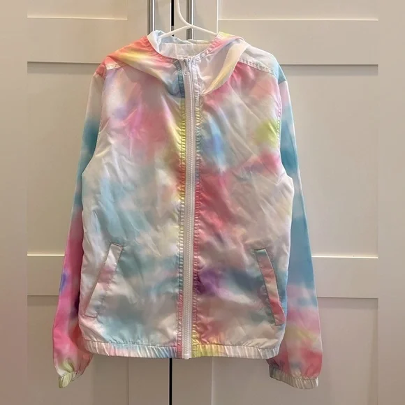 Justice pastel tie dye hooded windbreaker, size 10