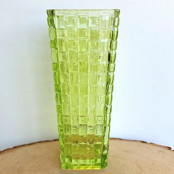 Vintage Textured Light Green Color Square Vase