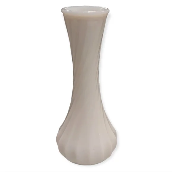 Vintage Hoosier Milk Glass White Flower Bud Vase Swirl 5.5