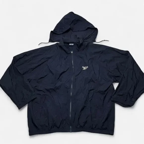Reebok Navy Windbreaker Jacket XL Vintage Hooded Full Zip