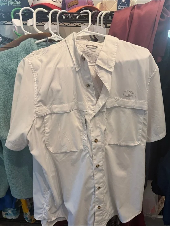 L.L. Bean White Short-Sleeve Lightweight Shirt Jacket
