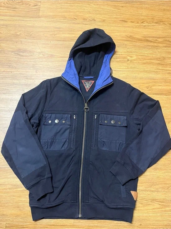 Rare Barbour Dept B Cotton Wool Full Zip Hooded Field Jacket Navy Utility Bomber